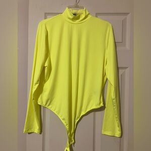 Apt. 9 Neon Yellow Mock Neck Long Sleeve Bodysuit, Size XL